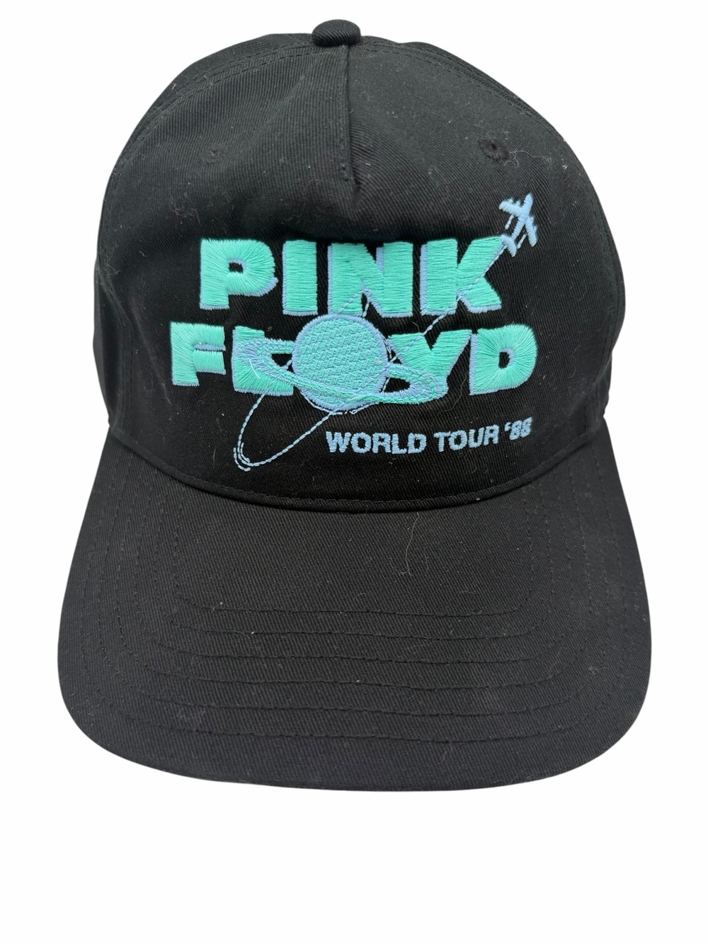 Pink Floyd Black Hat with Teal Embroidered Logo - World Tour '88